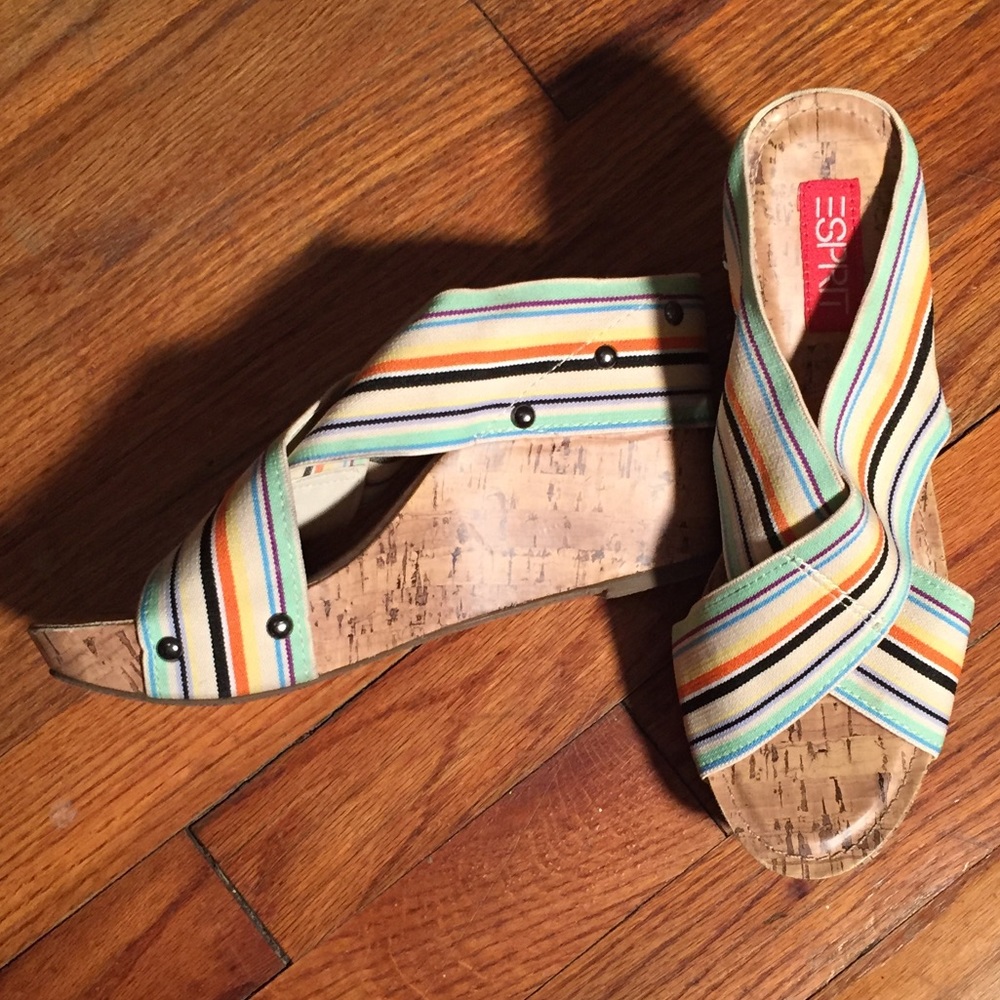 Esprit Cork Wedge with crisscrossed elastic straps